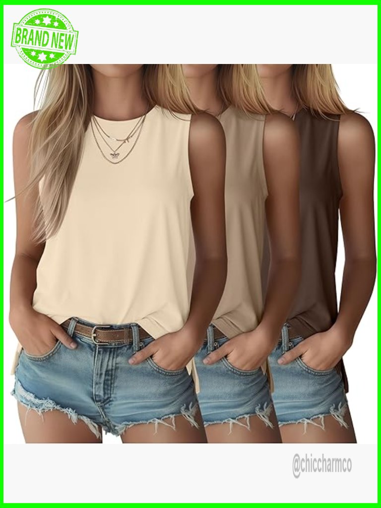 3 Pack Sleeveless Tank Tops Crew Neck Loose Fit Summer Muscle Shirts